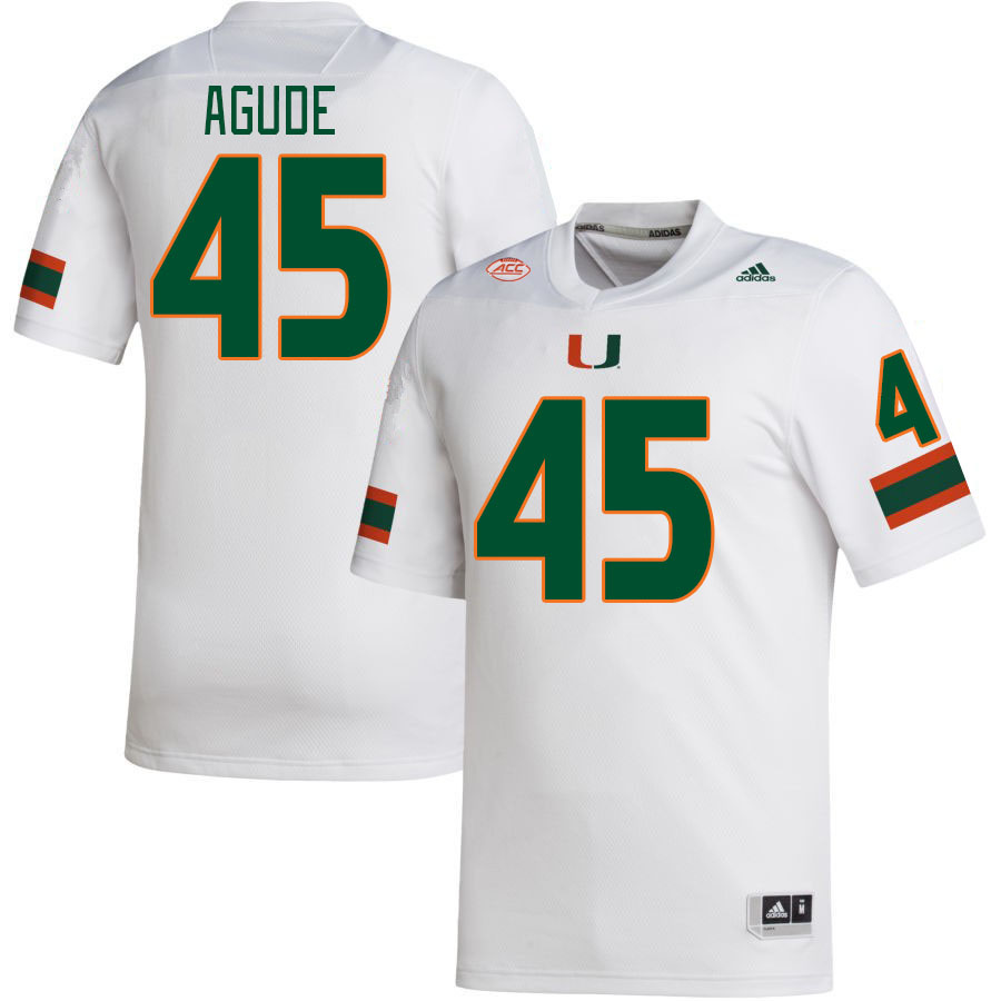 #45 Mitchell Agude Miami Hurricanes Jerseys Football Stitched-White